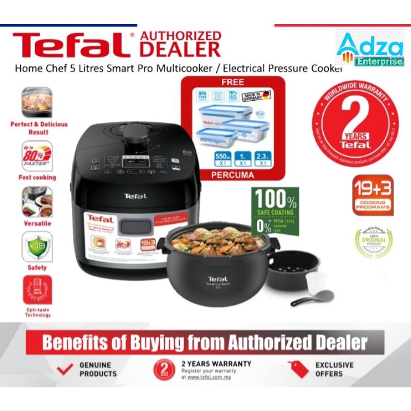 TEFAL HOME CHEF 5L 1000W SMART PRO MULTICOOKER CY625D CY625D65 ELCTRICAL PRESSURE COOKER RICE STEAM BRW SIMMER SLOW COOK