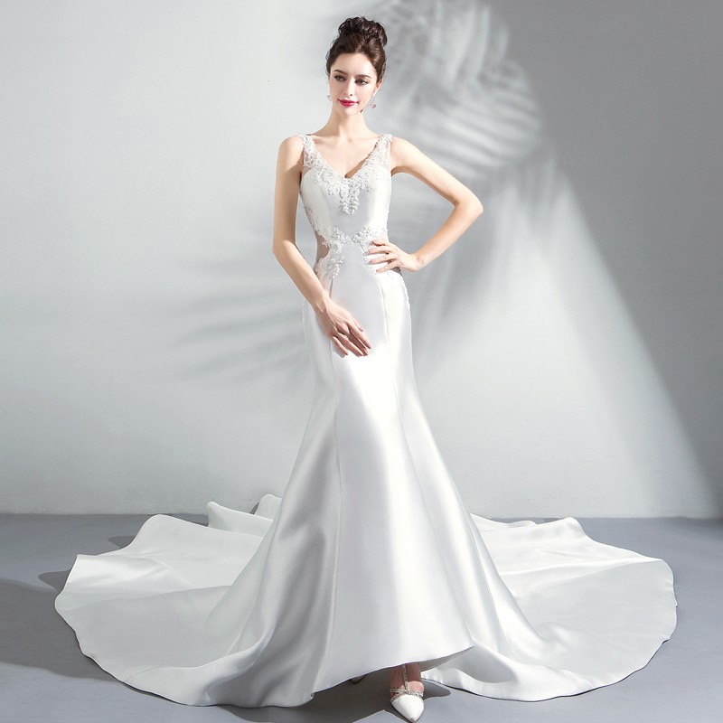 Xs 3xl Sleeveless Mermaid Fish Tail Silk White Trailing Elegant