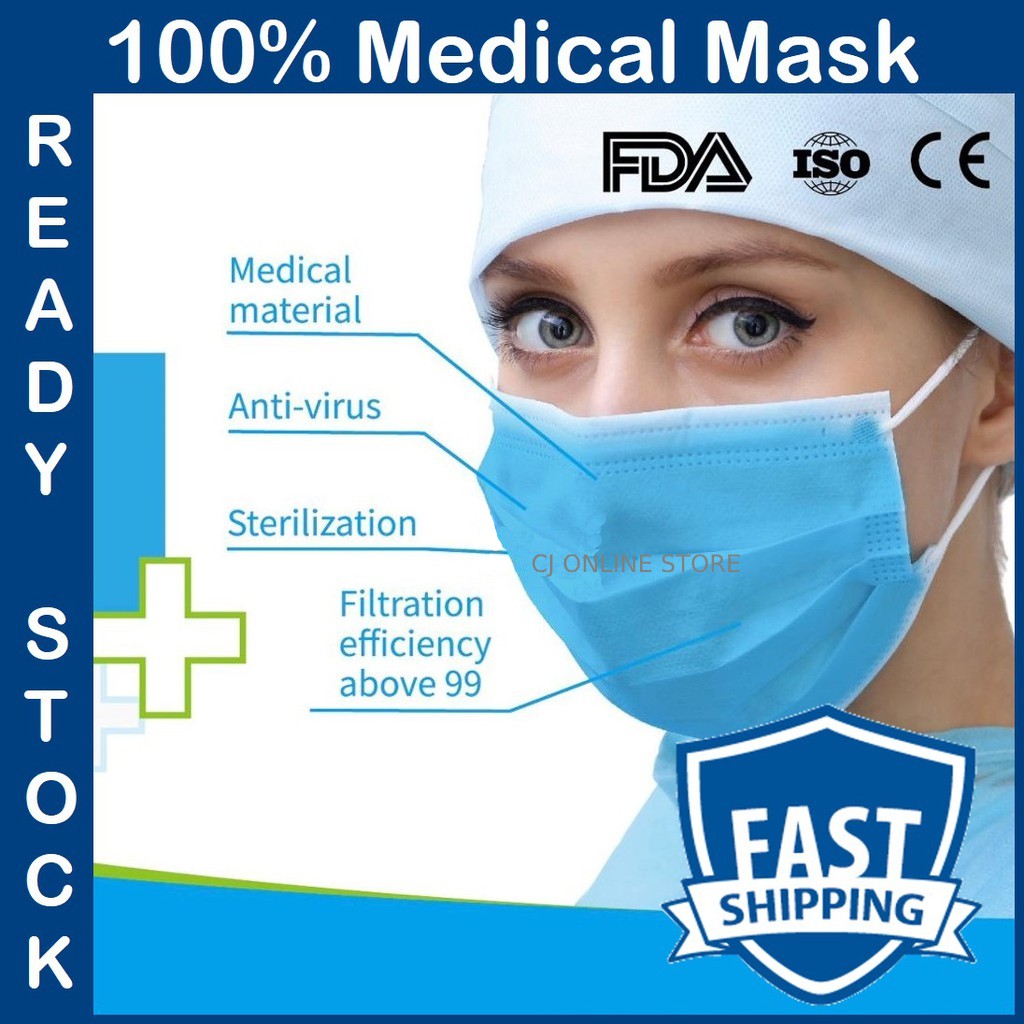 50pcs Medical Face Mask Disposable Earloop 3ply Face Masks Civilian