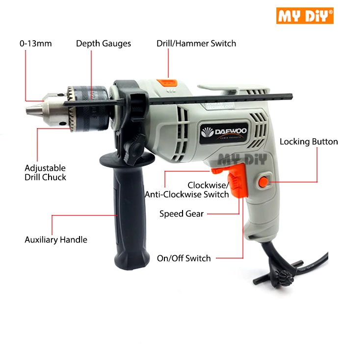 MYDIYHOMEDEPOT DAEWOO Electric Impact Hammer Drill 600W 13mm 6 Mth