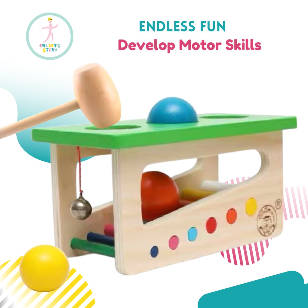 Wooden Jingle Bell Music Toy Baby Knock Ball Fun Motor Sensory Developmental 