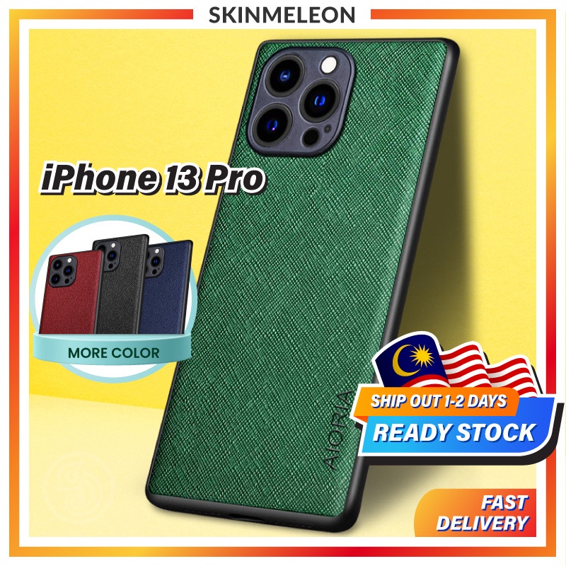 SKINMELEON Casing iPhone 13 Pro Case Elegant Cross Pattern PU Leather TPU Camera Protection Covers Phone Cases