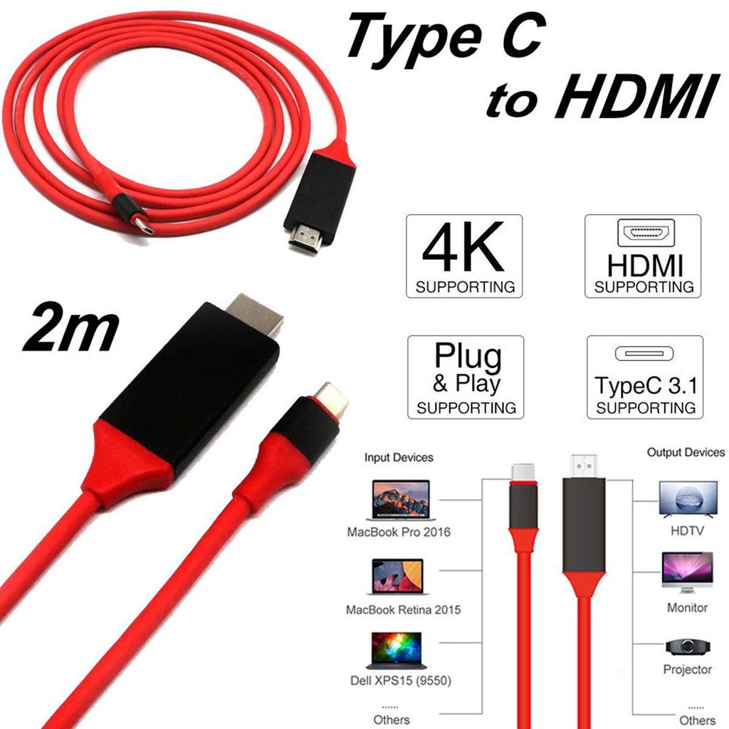 HD1080P HDMI Cable for iPhone and Android Type-C HDTV Adapter Usb Cable.