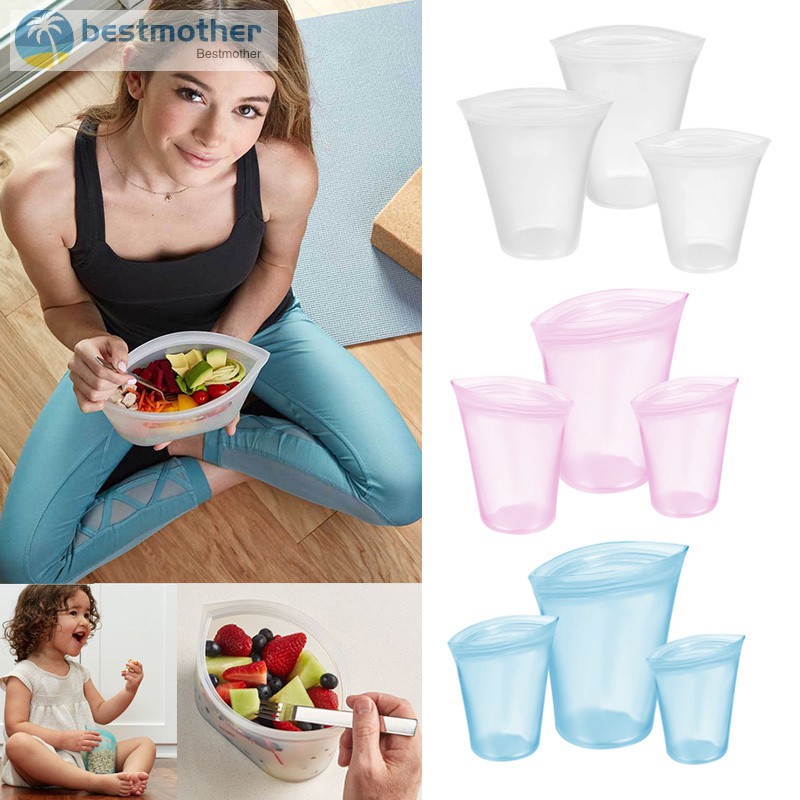 Silicone Food Storage Containers Leakproof Containers Reusable Stand Up Zip 