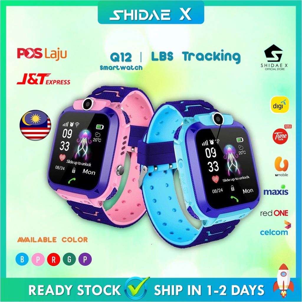 ShidaeX LOCAL STOCK Q12 Kids Smart Watch Gift Touch Screen Waterproof Tracker SOS Call Camera Children Watch Anti-lost