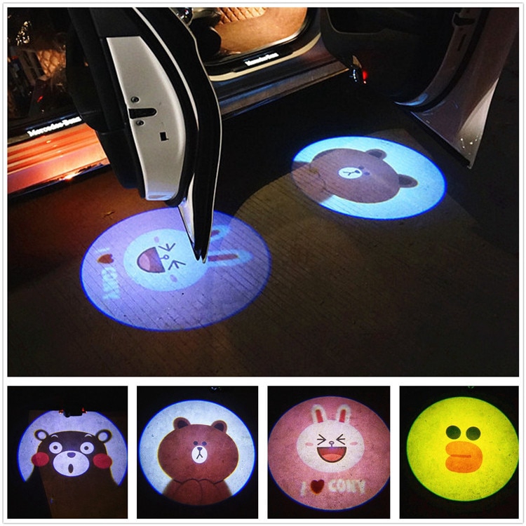 1PC Hello Kitty Cartoon Car Shadow Door Light LED Car Welcome Lamp Wireless Laser Projector Car-styling Accessories