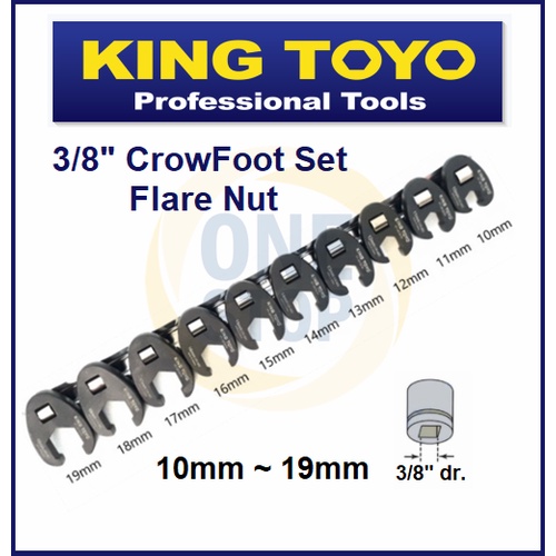 KINGTOYO KT3810CW 3/8" FLARE NUT CROWFOOT WRENCH SET 10,11,12,13,14,15