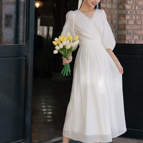May Moon White Dress One Piece Dress Short Sleeves Maxi Dress Women Dress Shopee Malaysia