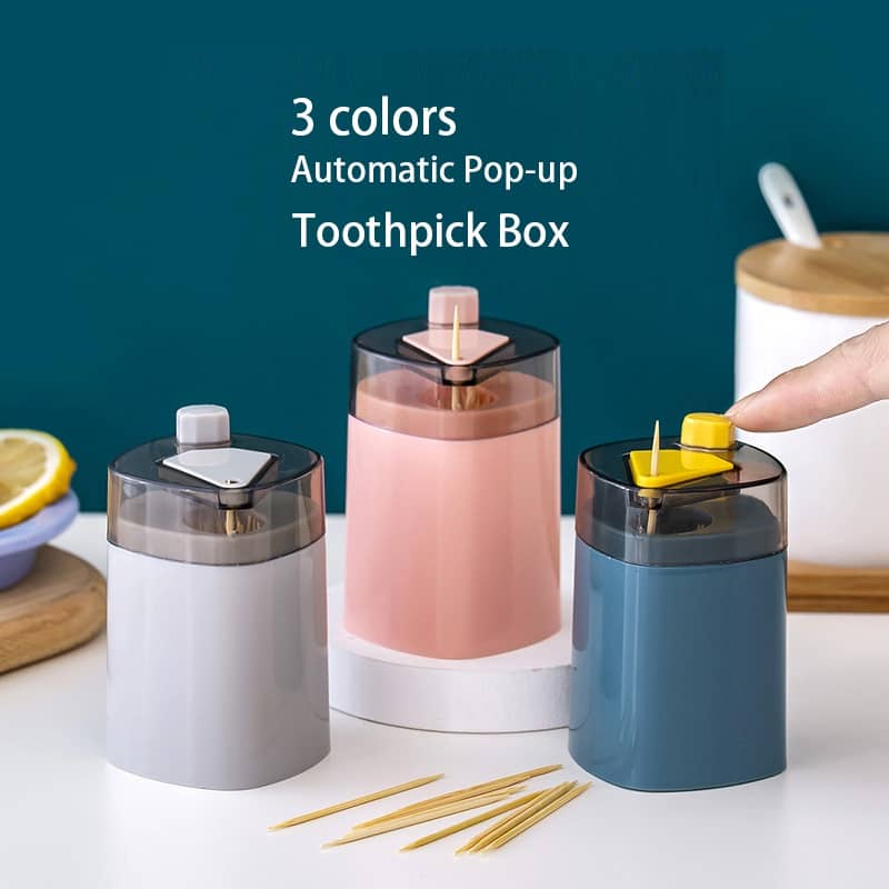 Blue Automatic Toothpick Holder Container Wheat Straw Household Table Toothpick Storage Box Toothpick Dispenser 