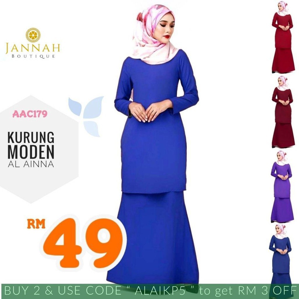  MURAH  Kurung  Moden  Plain  Baju  Raya Basic Jannah XS XXL 