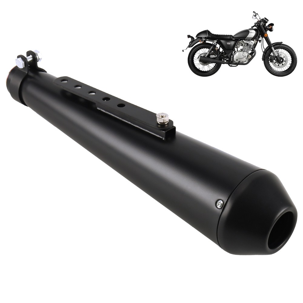 17.5" Motorcycle Cafe Racer Exhaust Pipe Exhaust Pipe W/Sliding Bracket Black