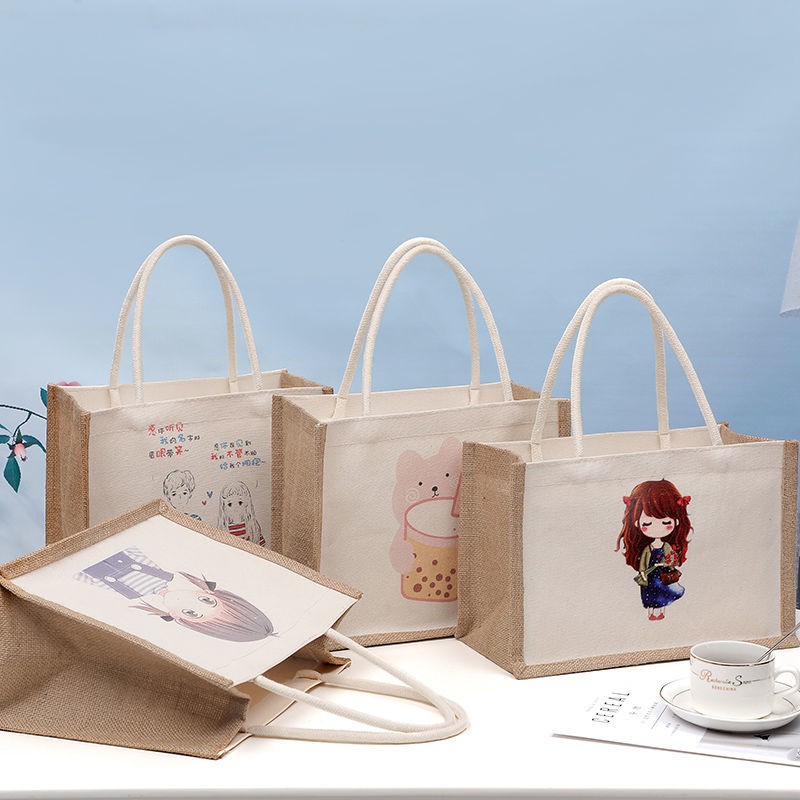 Tote Bag Eco Bag Korean And Japanese Linen Canvas Waterproof手提袋环保袋韩日亚麻帆布 防水购物袋礼品饭盒袋收纳袋美好家居home 3 18