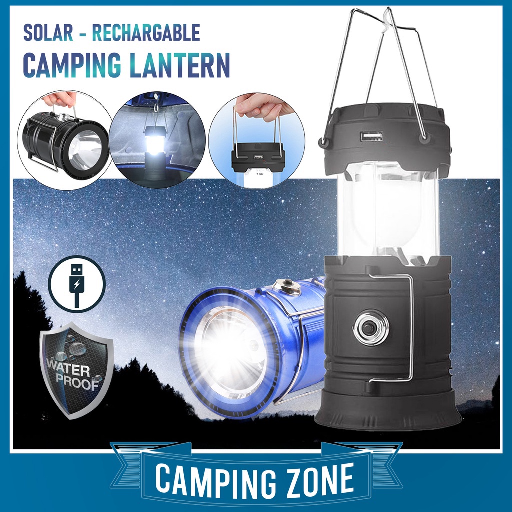 CAMPING ZONE Rechargeable 3 in 1 Solar Ultra Bright 6 LED Camping Tent Lantern Flashlight Lampu Solar Camping Light