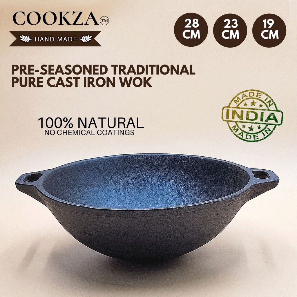 Cookza Pure Cast Iron Wok Traditional Cast iron cookware Cast iron wok