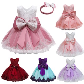 [NNJXD]Baby Girl 1 Year Birthday Dress Bow Princess Dress Newborn Christening Gowns Tutu Party New Year Baby Girl Clothes With Headband