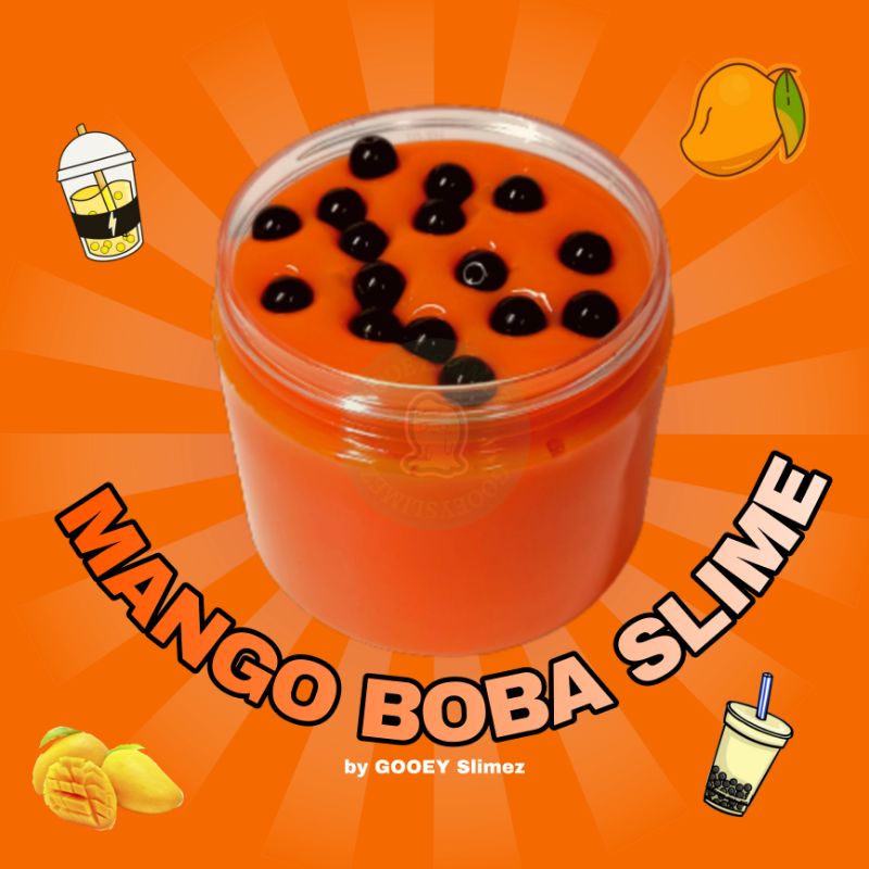 "MANGO BOBA SLIME" FOR PLAY SCENTED MANGO GLOSSY GUMMY TEXTURE gooeyslimez3 slime malaysia ready