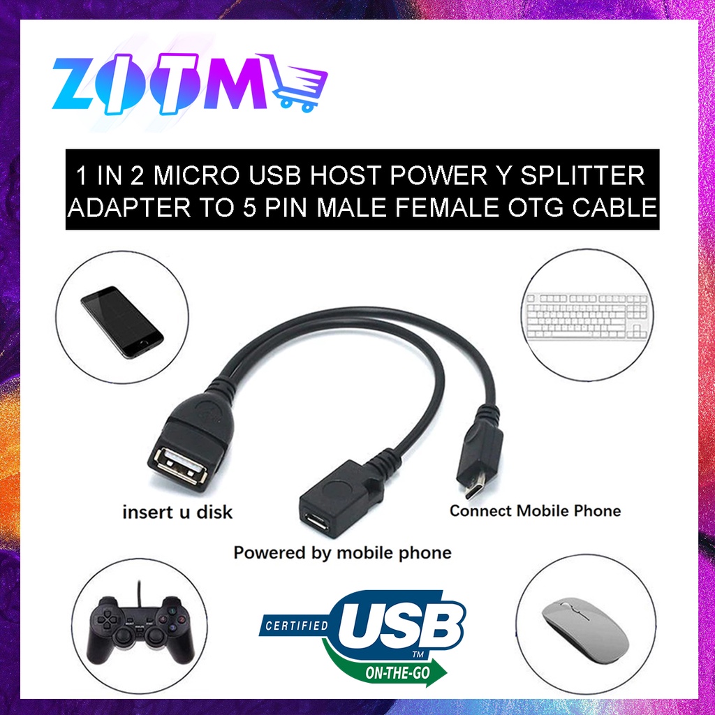 MICRO USB MALE TO USB FEMALE HOST OTG CABLE Y SPLITTER 2 IN 1 OTG MICRO