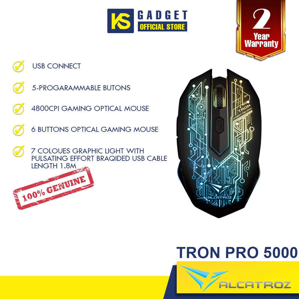 Alcatroz XCraft Pro Tron 5000 Silent Wired Gaming Mouse Shopee Malaysia