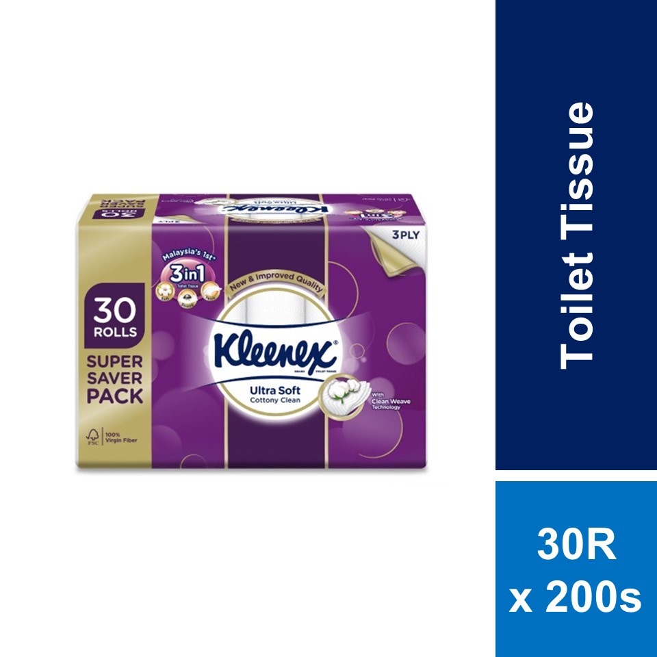 Kleenex Bath Tissue Clean Care Regular 3 Ply 200s x 30r | Shopee Malaysia