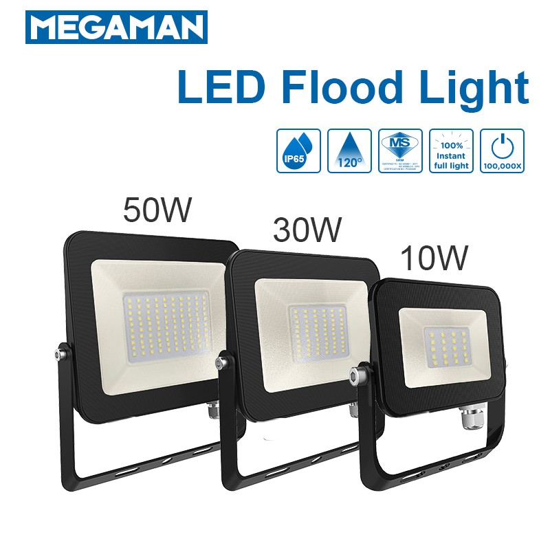 Megaman LED Flood Light 10W/30W/50W Spotlight IP65 BK Ideal Outdoor ...