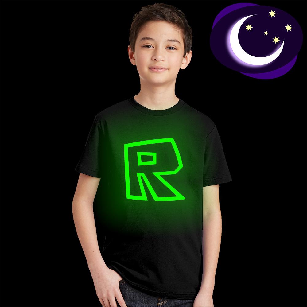 Glow In Dark Green Light Kids T Shirt Roblox Logo Print Children