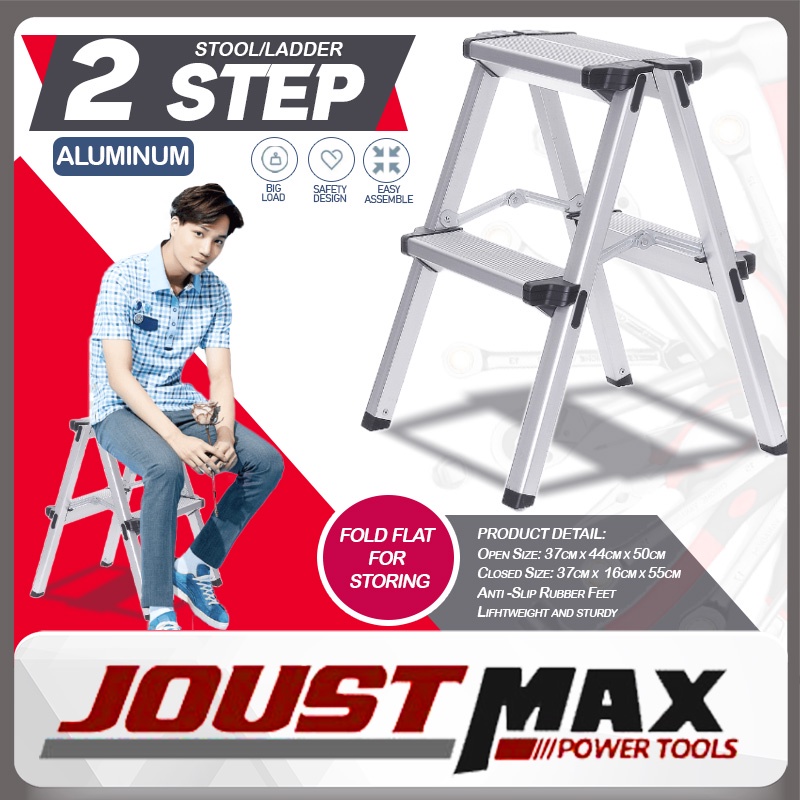 50CM 2 STEP PORTABLE FOLDABLE ALUMINIUM STOOL LADDER MAX LOAD 150KG HOUSEHOLD USE SAFETY SAVE SPACE TANGGA LIPAT 踏脚凳