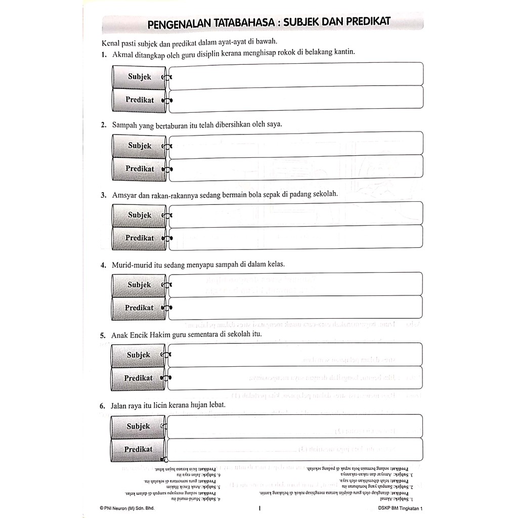 Latihan Subjek Dan Predikat Tingkatan 1 - Subjek Predikat Ayat Biasa ...