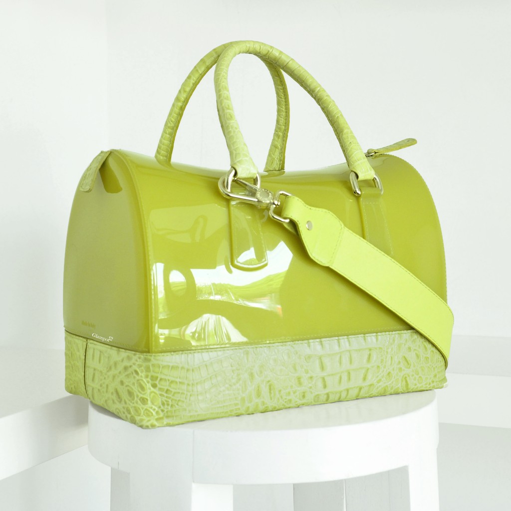 green mock croc handbag