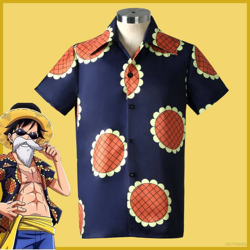 AG One Piece RED Monkey D Luffy Cosplay Costume Sunflower Shirt Short Sleeve Halloween Decor Beach Floral Shirt