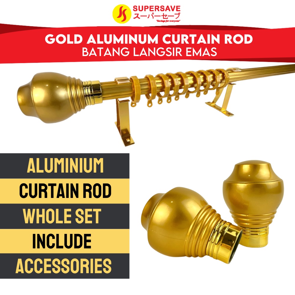 Gold Single Layer Curtain Rod Aluminium Rod/Fullset Warna Emas (27mm ...