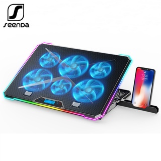 SeenDa Laptop Cooling Pad RGB Lights Laptop Cooler 6 Fans for 17 Inch Laptops 8 Height Stands 7Modes Light 2 USB Ports