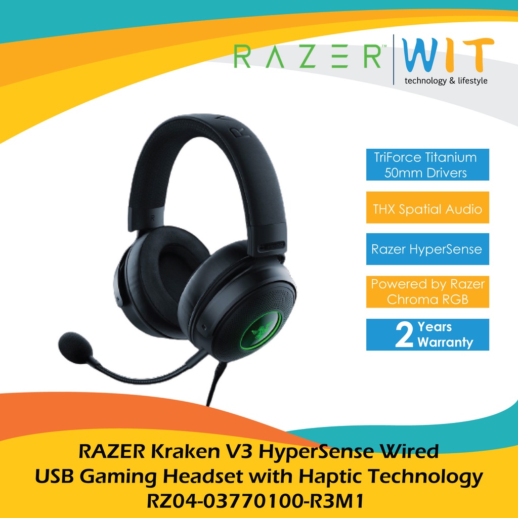 RAZER Kraken V3 HyperSense Wired USB Gaming Headset with Haptic Technology - RZ04-03770100-R3M1