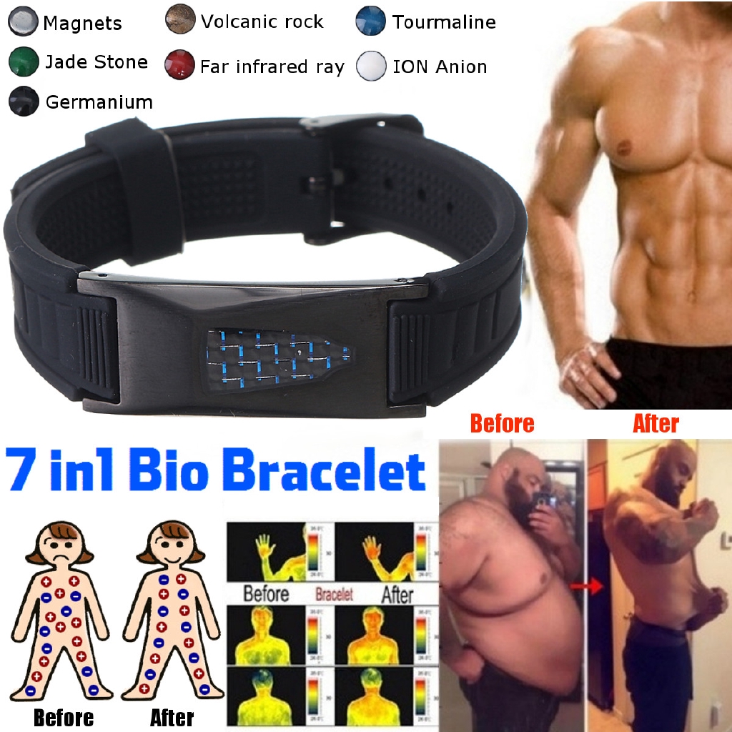 7in1 TITANIUM Magnetic Energy Armband Power Bracelet Health Bio Black