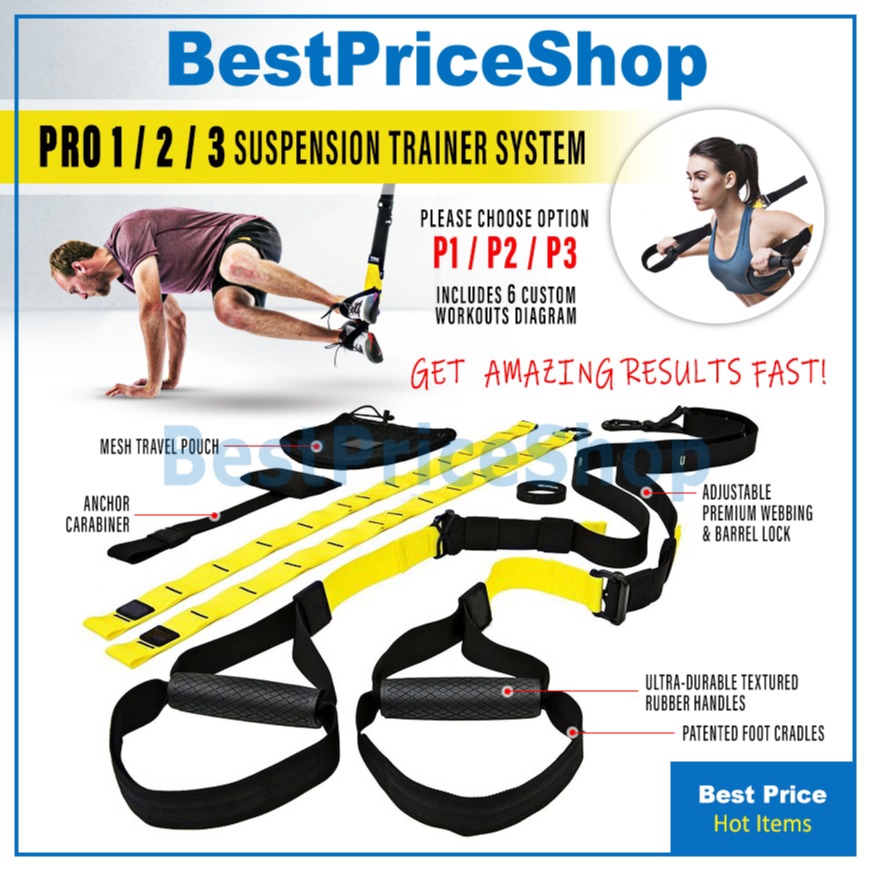 BPS TRX Pro 3 Workout Suspension Resistance Band Door Gym Bundle Strap