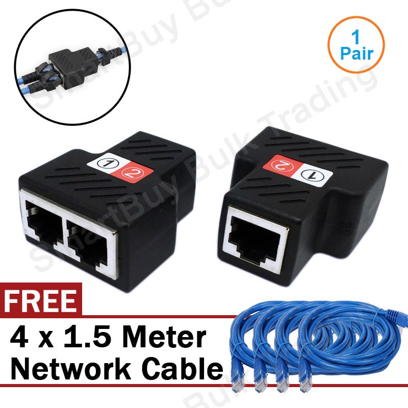 1 to 2 Ways Dual RJ45 Network LAN Cable Sharing Splitter Kit