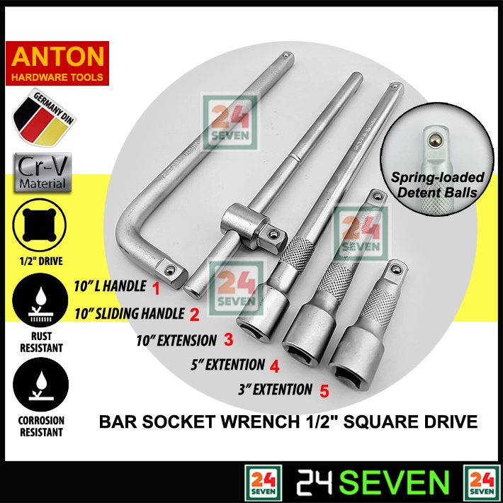 ANTON CRV 1/2" Square Drive Extention Bar Socket Wrench L Handle Bar