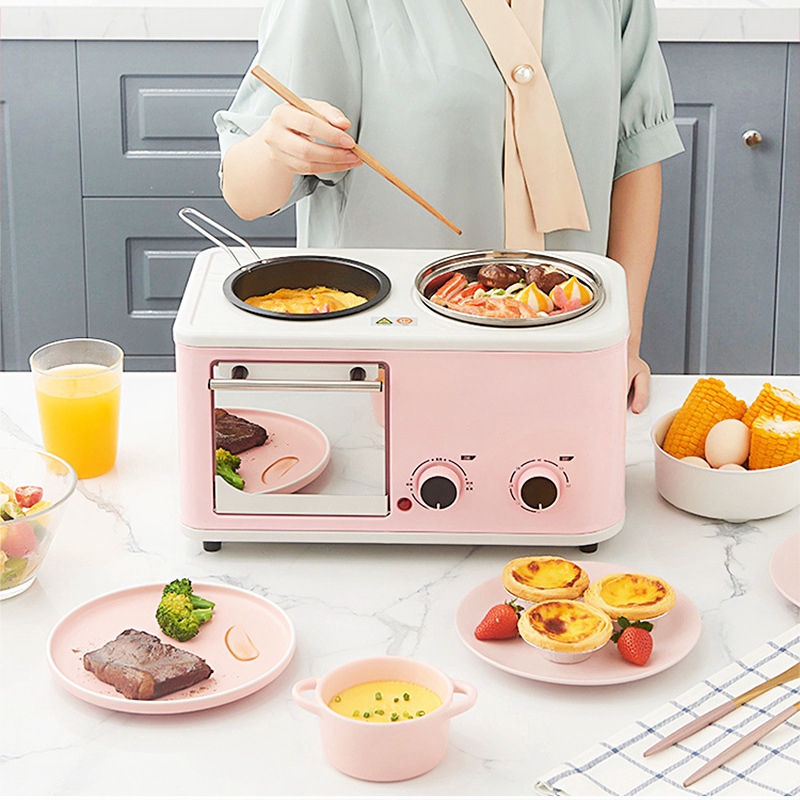 Electric 4 in 1 Household Multifunction Breakfast Maker Machine Steam Cookpan Grill Baked Toaster Oven Steamer