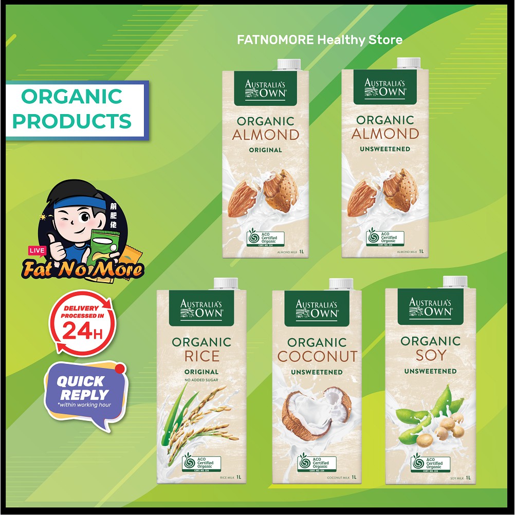 Australia's Own Organic Soy Milk Unsweetened / Rice Milk/Unsweetened Coconut Milk/Almond Milk