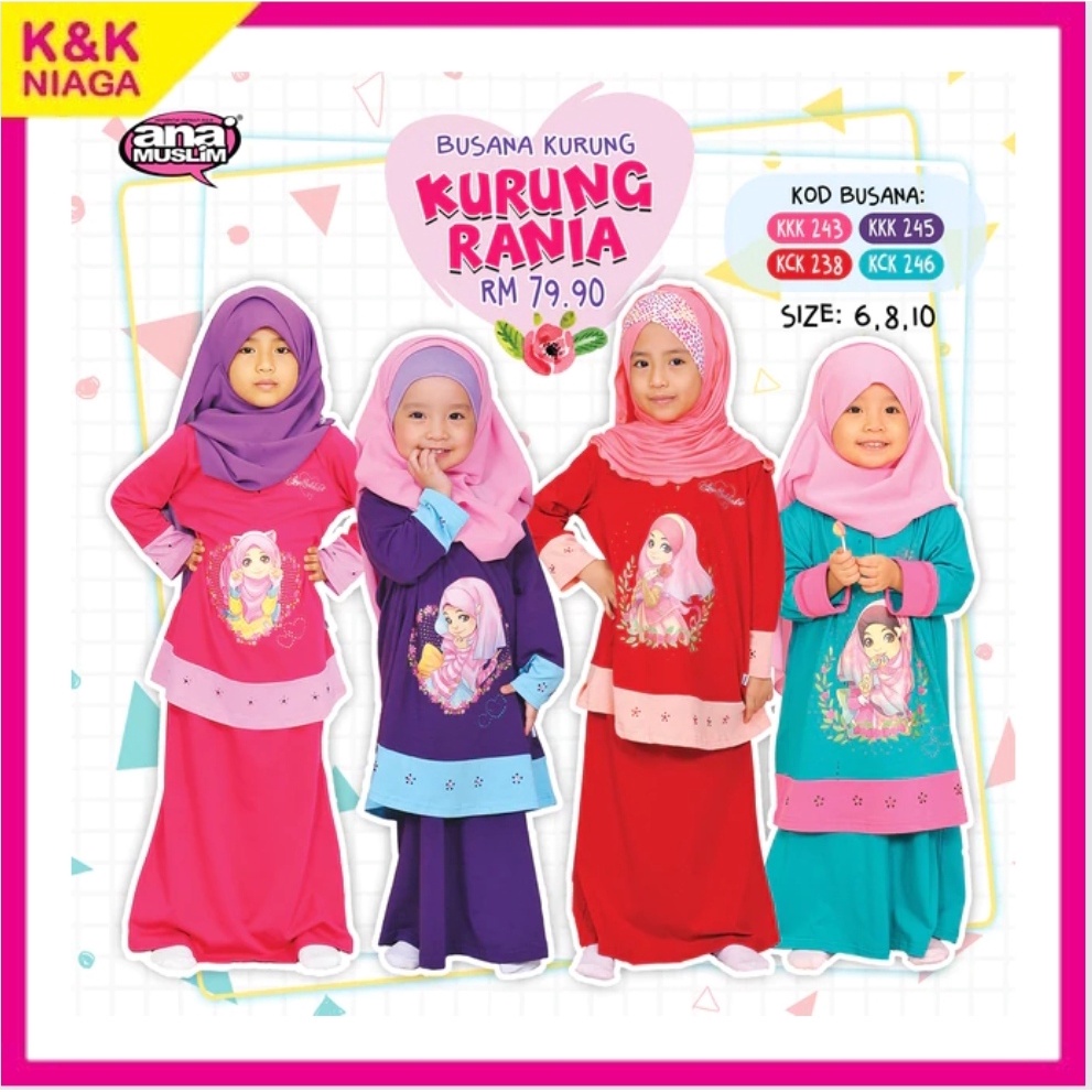 Kurung Rania Kurung Kedah Kids Baju Raya Baju Kurung Pakaian Kanak-Kanak Perempuan Muslimah Ana Muslim