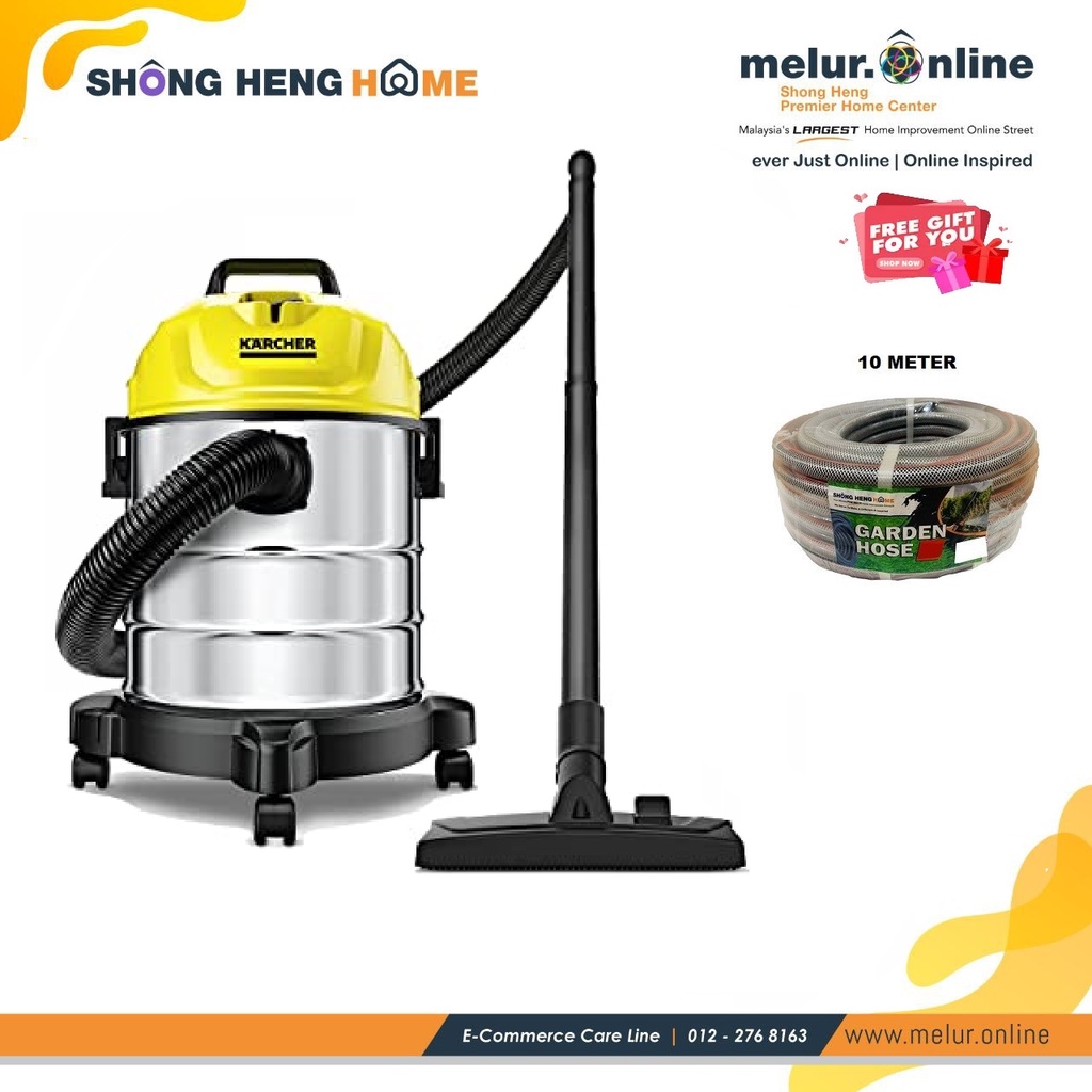 FREE SHIPPING [EXTRA RM30 OFF] Karcher WD1S Classic Vacuum Cleaner 18L Stainless Steel Vacuum 1300W
