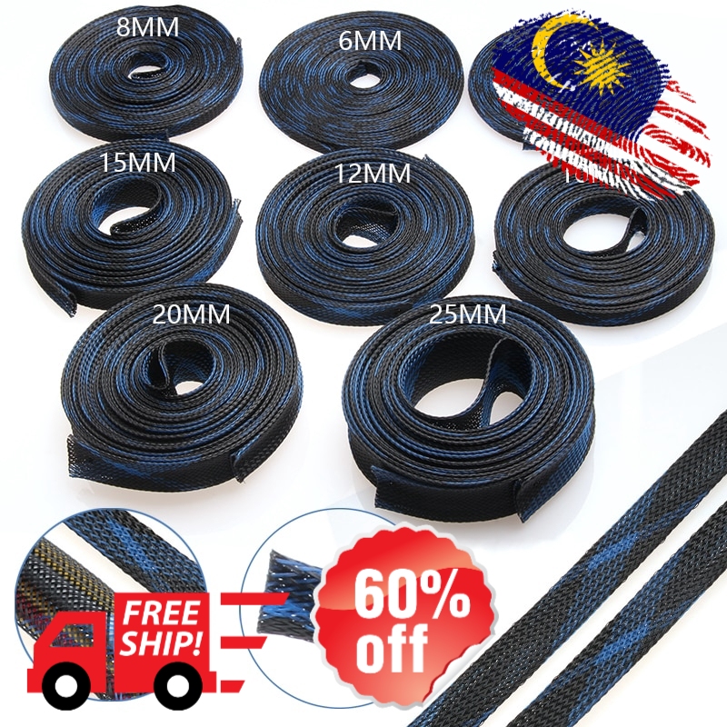 Secure and Protect Your Cables with Black+Blue Insulation Sleeving - Sizes (2-25mm) and Lengths (5/10M) .