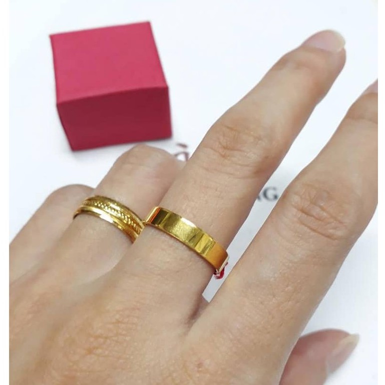 Wing Sing 916 Cincin Rata Padu Emas 916 Gold Vanligt Vid Gott Ring Shopee Malaysia