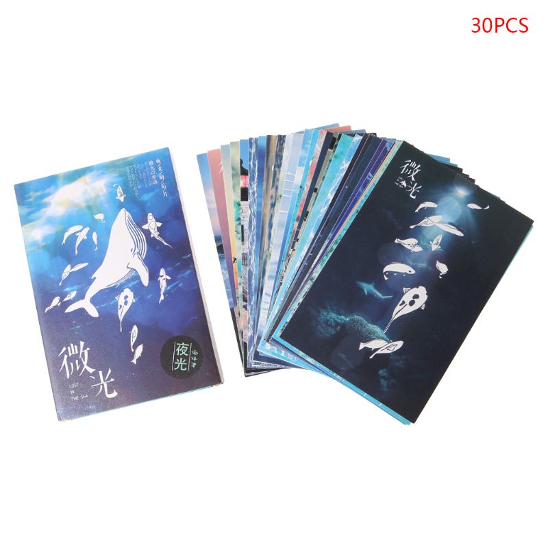 Stat 30pcs Vintage Luminous Postcard Glow In The Dark Ocean Greeting Post Card Novelty Xmas Greeting Cards Gift