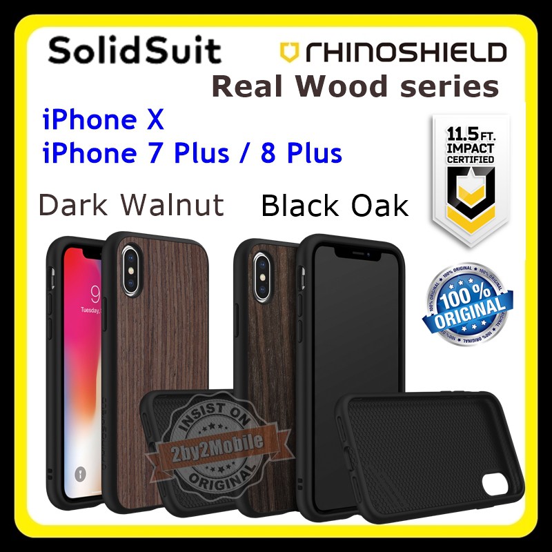 Original RhinoShield Solidsuit real wood iPhone X 8 Plus 7 Plus case cover - 