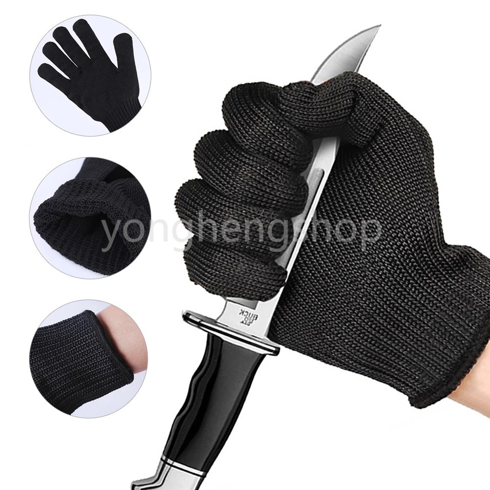 1 Pair Black Steel Wire Gloves Safety Anti Cutting Wear Resistant Butcher Gloves Multi-purpose Self Defense Hunting Fishing Gloves Hand Protectors