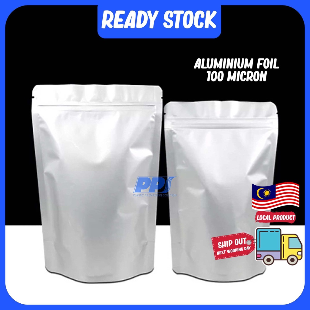 50pcs 100micron THICK Pure Aluminium Foil Stand Zip Lock Bag / Both Side Aluminium Foil Stand