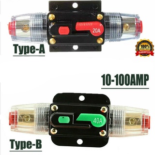 Car Audio Inline Circuit Fuse Breaker 100A 12V DC 20A/30A/50A/60A/80A/100A Reset Circuit Breaker Fuse Holders for System Protection 
