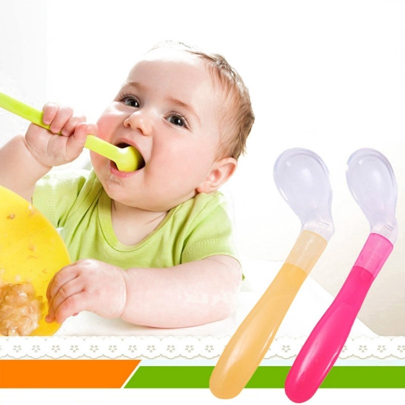 Baby Feeding Spoon Soft Silicone Baby Spoon Feeder Flatware Lovely