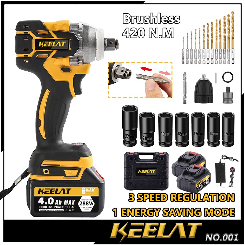 keelat 2 In 1 Cordless Brushless Electric Impact Wrench Drill