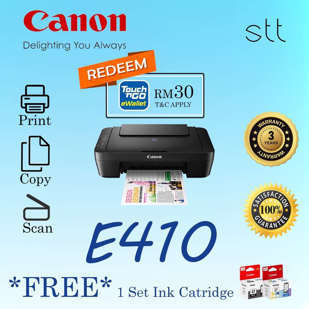 Canon PIXMA E410 All in One Inkjet Printer (Print/Scan/Copy) Shopee